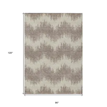 8' X 10' Taupe And Ivory Chevron Washable Indoor Outdoor Area Rug