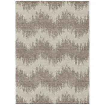 9' X 12' Taupe And Ivory Chevron Washable Indoor Outdoor Area Rug
