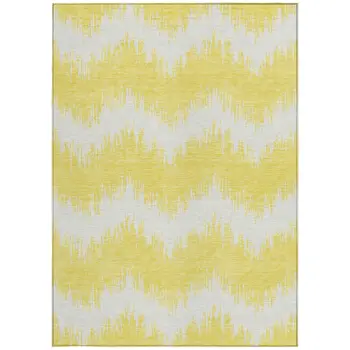 3' X 5' Yellow And Gray Chevron Washable Indoor Outdoor Area Rug