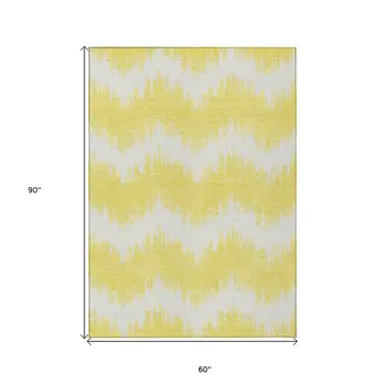 5' X 8' Yellow And Gray Chevron Washable Indoor Outdoor Area Rug