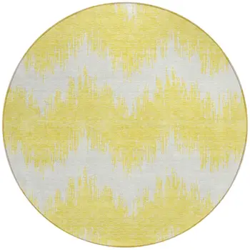 8' Yellow And Gray Round Chevron Washable Indoor Outdoor Area Rug