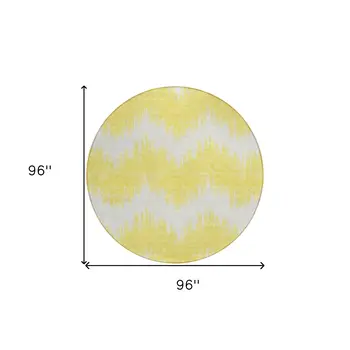 8' Yellow And Gray Round Chevron Washable Indoor Outdoor Area Rug