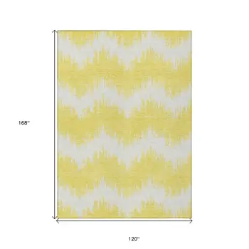 10' X 14' Yellow And Gray Chevron Washable Indoor Outdoor Area Rug