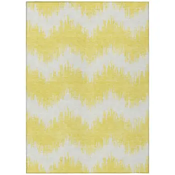 10' X 14' Yellow And Gray Chevron Washable Indoor Outdoor Area Rug