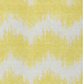 10' X 14' Yellow And Gray Chevron Washable Indoor Outdoor Area Rug