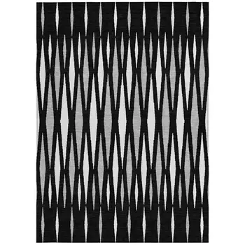 3' X 5' Black Ivory And Gray Geometric Washable Indoor Outdoor Area Rug