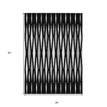 3' X 5' Black Ivory And Gray Geometric Washable Indoor Outdoor Area Rug