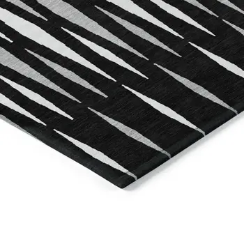 3' X 5' Black Ivory And Gray Geometric Washable Indoor Outdoor Area Rug