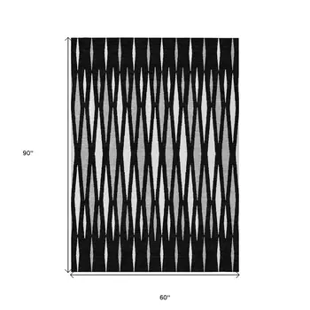 5' X 8' Black Ivory And Gray Geometric Washable Indoor Outdoor Area Rug