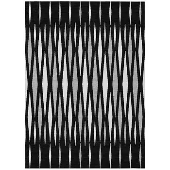 5' X 8' Black Ivory And Gray Geometric Washable Indoor Outdoor Area Rug
