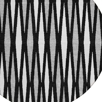 8' Black Ivory And Gray Round Geometric Washable Indoor Outdoor Area Rug