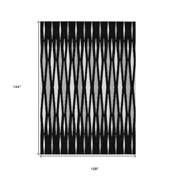 9' X 12' Black Ivory And Gray Geometric Washable Indoor Outdoor Area Rug