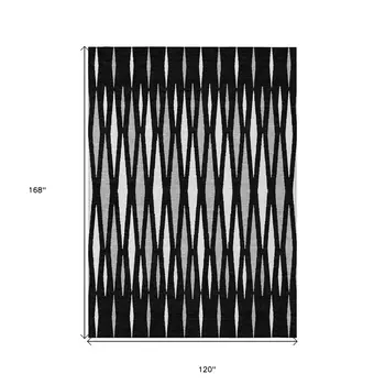 10' X 14' Black Ivory And Gray Geometric Washable Indoor Outdoor Area Rug