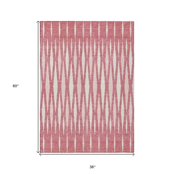 3' X 5' Blush And Ivory Geometric Washable Indoor Outdoor Area Rug