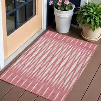 3' X 5' Blush And Ivory Geometric Washable Indoor Outdoor Area Rug