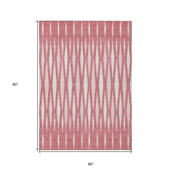 5' X 8' Blush And Ivory Geometric Washable Indoor Outdoor Area Rug