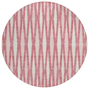 8' Blush And Ivory Round Geometric Washable Indoor Outdoor Area Rug