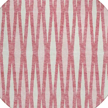 8' Blush And Ivory Round Geometric Washable Indoor Outdoor Area Rug