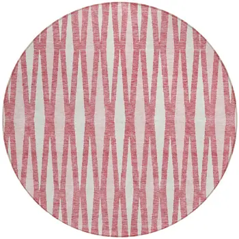 8' Blush And Ivory Round Geometric Washable Indoor Outdoor Area Rug