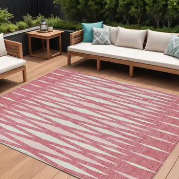 8' X 10' Blush And Ivory Geometric Washable Indoor Outdoor Area Rug