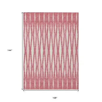 9' X 12' Blush And Ivory Geometric Washable Indoor Outdoor Area Rug