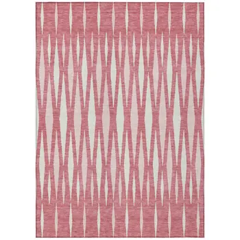 9' X 12' Blush And Ivory Geometric Washable Indoor Outdoor Area Rug