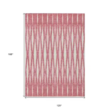 10' X 14' Blush And Ivory Geometric Washable Indoor Outdoor Area Rug