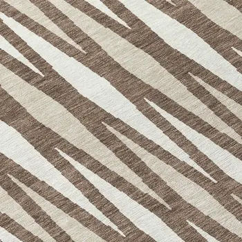 8' Brown And Ivory Round Geometric Washable Indoor Outdoor Area Rug