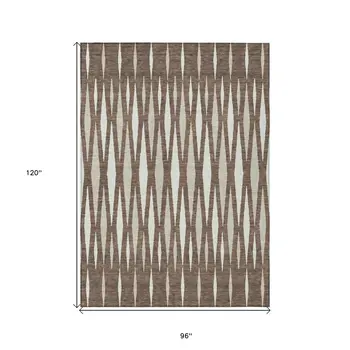 8' X 10' Brown And Ivory Geometric Washable Indoor Outdoor Area Rug
