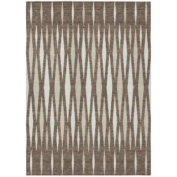 9' X 12' Brown And Ivory Geometric Washable Indoor Outdoor Area Rug