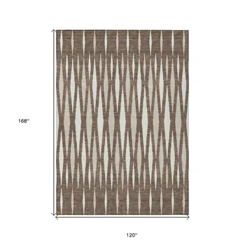 10' X 14' Brown And Ivory Geometric Washable Indoor Outdoor Area Rug