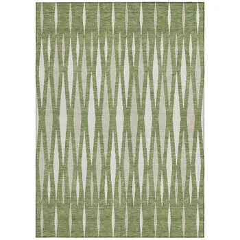 3' X 5' Green And Ivory Geometric Washable Indoor Outdoor Area Rug