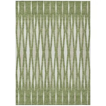 9' X 12' Green And Ivory Geometric Washable Indoor Outdoor Area Rug