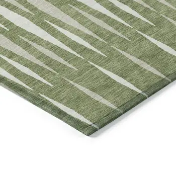 9' X 12' Green And Ivory Geometric Washable Indoor Outdoor Area Rug