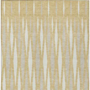 3' X 5' Gold Gray And Ivory Geometric Washable Indoor Outdoor Area Rug