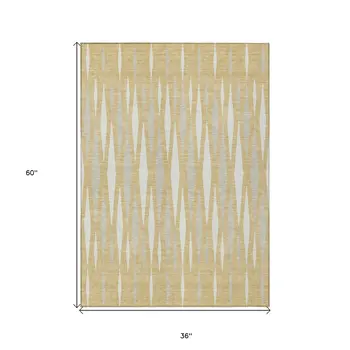3' X 5' Gold Gray And Ivory Geometric Washable Indoor Outdoor Area Rug
