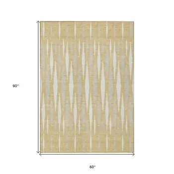 5' X 8' Gold Gray And Ivory Geometric Washable Indoor Outdoor Area Rug