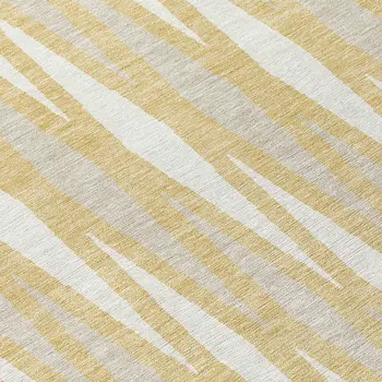 8' Gold Gray And Ivory Round Geometric Washable Indoor Outdoor Area Rug