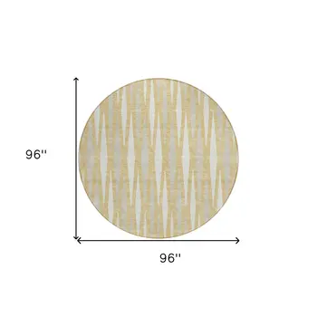 8' Gold Gray And Ivory Round Geometric Washable Indoor Outdoor Area Rug