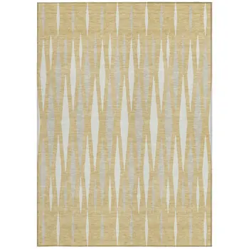 9' X 12' Gold Gray And Ivory Geometric Washable Indoor Outdoor Area Rug