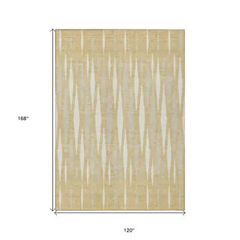 10' X 14' Gold Gray And Ivory Geometric Washable Indoor Outdoor Area Rug