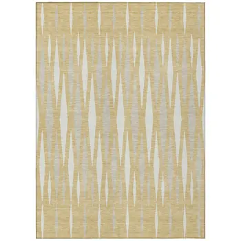 10' X 14' Gold Gray And Ivory Geometric Washable Indoor Outdoor Area Rug