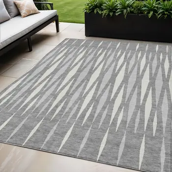 5' X 8' Gray And Ivory Geometric Washable Indoor Outdoor Area Rug