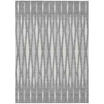 5' X 8' Gray And Ivory Geometric Washable Indoor Outdoor Area Rug
