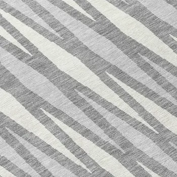 8' Gray And Ivory Round Geometric Washable Indoor Outdoor Area Rug