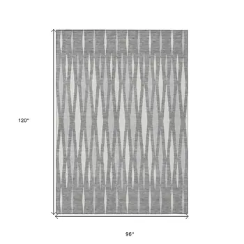8' X 10' Gray And Ivory Geometric Washable Indoor Outdoor Area Rug