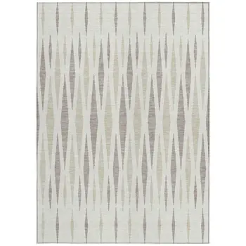 3' X 5' Ivory Brown And Beige Geometric Washable Indoor Outdoor Area Rug