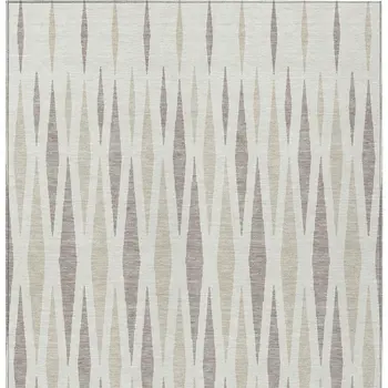 5' X 8' Ivory Brown And Beige Geometric Washable Indoor Outdoor Area Rug