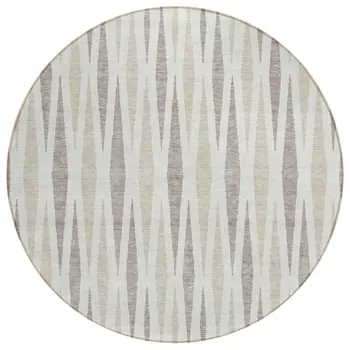 8' Ivory Brown And Beige Round Geometric Washable Indoor Outdoor Area Rug
