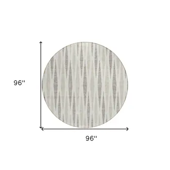 8' Ivory Brown And Beige Round Geometric Washable Indoor Outdoor Area Rug